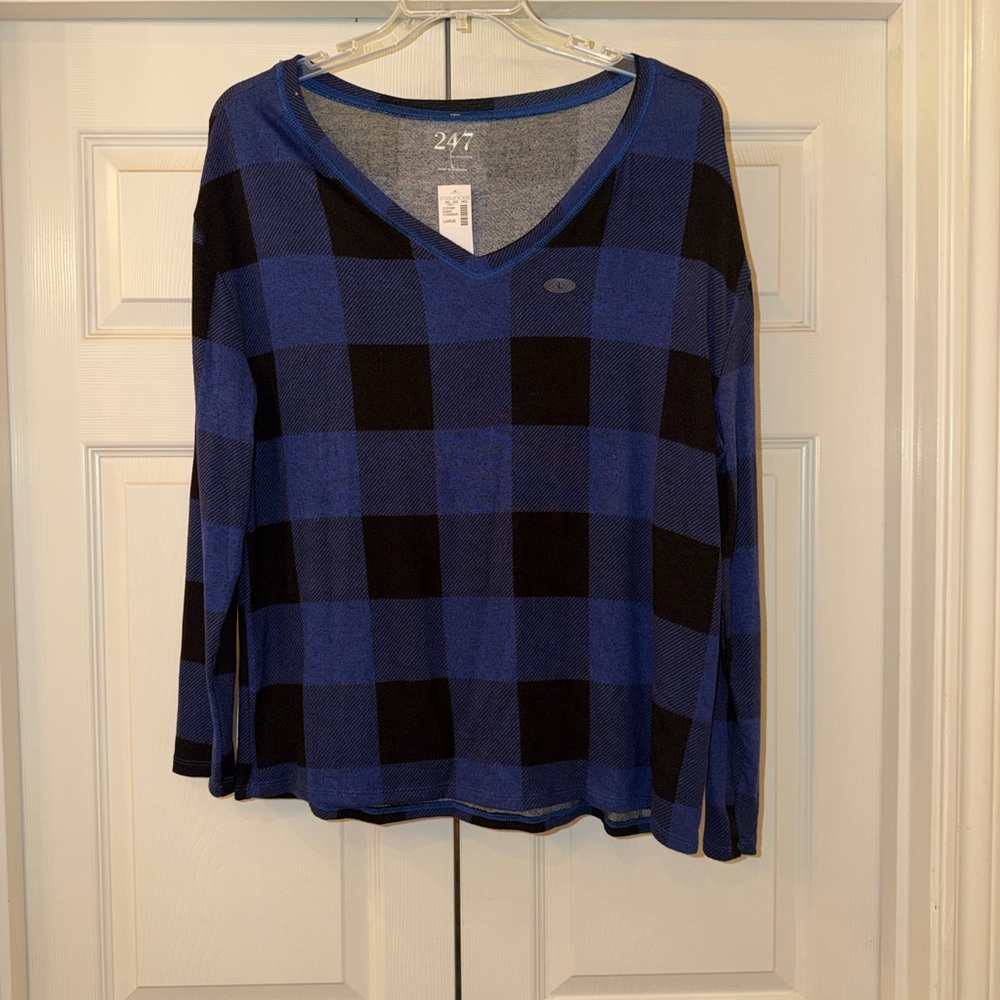 Maurices Blue and Black Plaid Knit Top